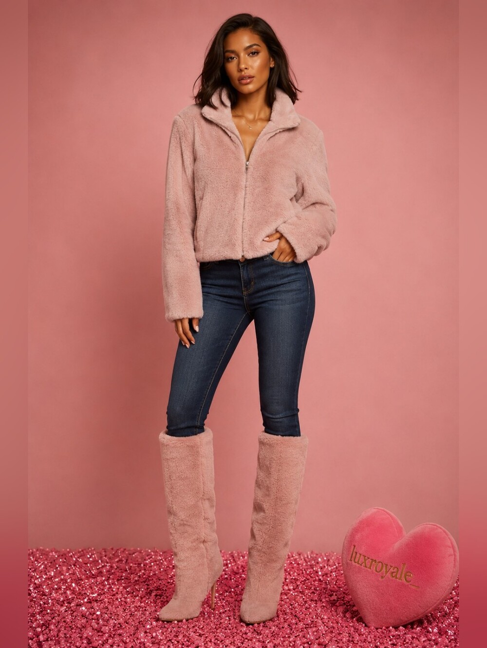 Kohl’s Blush Pink Faux Fur Teddy Jacket Medium Cozy Zip Up
